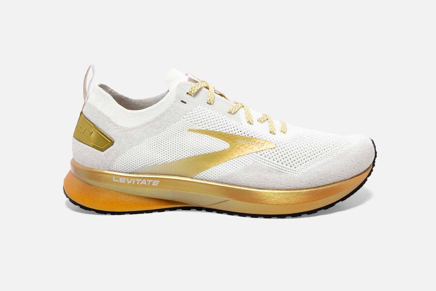 Levitate 4 Road Brooks Running Shoes NZ Womens - White/Gold - JPMZTW-039